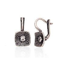 Silver earrings with 'english' lock, Silver 925 fineness, oxide (Plating), Zirkons