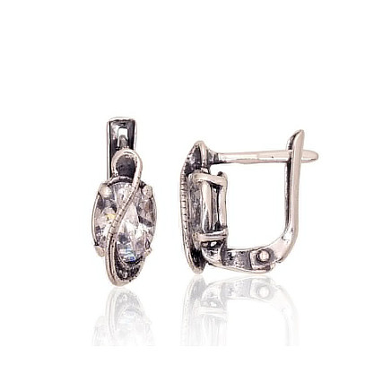 English lock,  - Silver earrings with english lock, 3.1 g, Silver 925 fineness, oxide (Plating), Zirkons