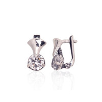 Серебряные серьги на английском замке, 3.9 g, Серебро 925 проба, оксид (покрытие), Цирконы