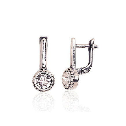 English lock,  - Silver earrings with english lock, 2.8 g, Silver 925 fineness, oxide (Plating), Zirkons