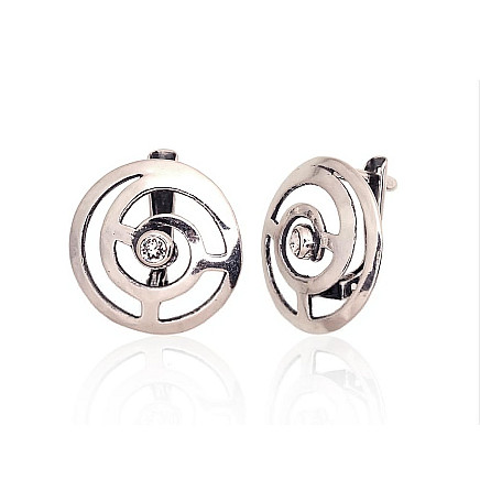 English lock,  - Silver earrings with english lock, 3.1 g, Silver 925 fineness, oxide (Plating), Zirkons