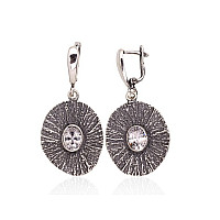 Серебряные серьги на английском замке, 11.1 g, Серебро 925 проба, оксид (покрытие), Цирконы