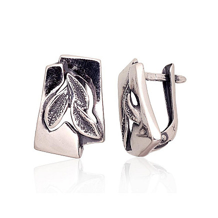English lock,  - Silver earrings with english lock, 3.4 g, Silver 925 fineness, oxide (Plating)