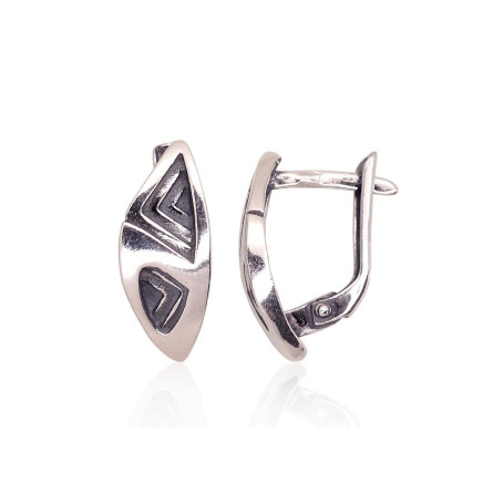 English lock,  - Silver earrings with english lock, 3.1 g, Silver 925 fineness, oxide (Plating)