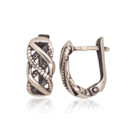 English lock,  - Silver earrings with english lock, 2.8 g, Silver 925 fineness, oxide (Plating)