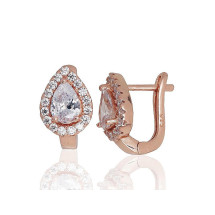 Серебряные серьги на английском замке, Серебро 925 проба, красное золото (покрытие), Цирконы