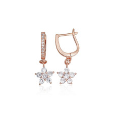 Silver earrings with 'english' lock, 3.2 g, Silver 925 fineness, red gold (Plating), Zirkons