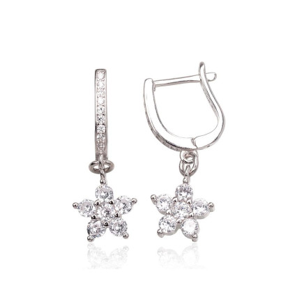 English lock,  - Silver earrings with english lock, 3.2 g, Silver 925 fineness, Rhodium (Plating), Zirkons