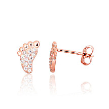 Серебряные серьги-пуссеты, Серебро 925 проба, красное золото (покрытие), Цирконы