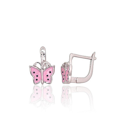 English lock,  - Silver earrings with english lock, 2 g, Silver 925 fineness, Rhodium (Plating), Jewelery enamel