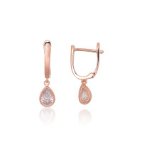 Серебряные серьги на английском замке, 2.3 g, Серебро 925 проба, красное золото (покрытие), Цирконы