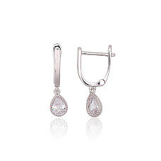 Silver earrings with 'english' lock, 2.2 g, Silver 925 fineness, Rhodium (Plating), Zirkons