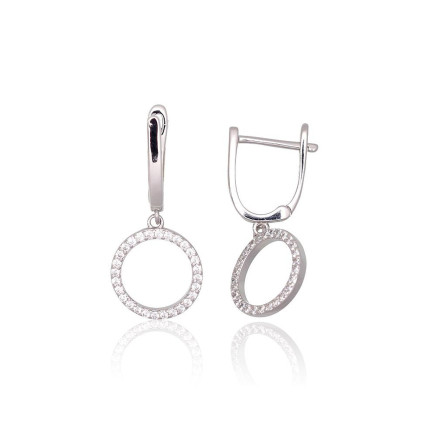 English lock,  - Silver earrings with english lock, 2.2 g, Silver 925 fineness, Rhodium (Plating), Zirkons