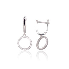 Silver earrings with 'english' lock, 2.3 g, Silver 925 fineness, Rhodium (Plating), Zirkons