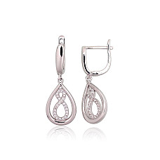 Серебряные серьги на английском замке, 4.8 g, Серебро 925 проба, родий (покрытие), Цирконы