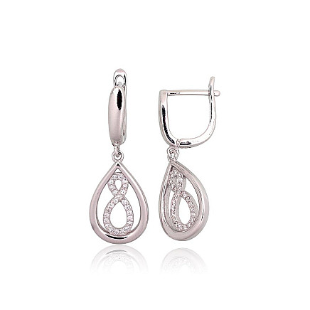 На английском замке,  - Серебряные серьги на английском замке, 4.8 g, Серебро 925 проба, родий (покрытие), Цирконы