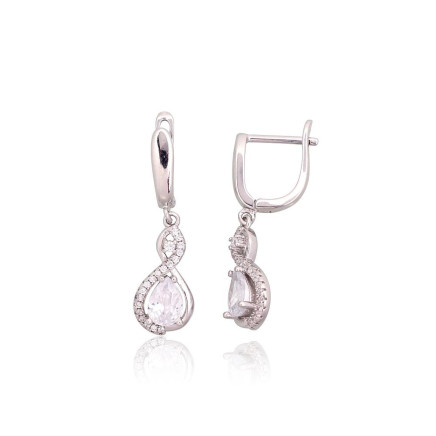 English lock,  - Silver earrings with english lock, 4.4 g, Silver 925 fineness, Rhodium (Plating), Zirkons