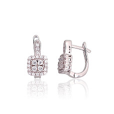 Silver earrings with 'english' lock, 3.1 g, Silver 925 fineness, Rhodium (Plating), Zirkons