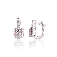 Silver earrings with 'english' lock, 3.2 g, Silver 925 fineness, Rhodium (Plating), Zirkons