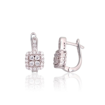 English lock,  - Silver earrings with english lock, 3.2 g, Silver 925 fineness, Rhodium (Plating), Zirkons