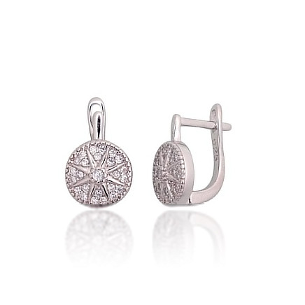 English lock,  - Silver earrings with english lock, 2.8 g, Silver 925 fineness, Rhodium (Plating), Zirkons