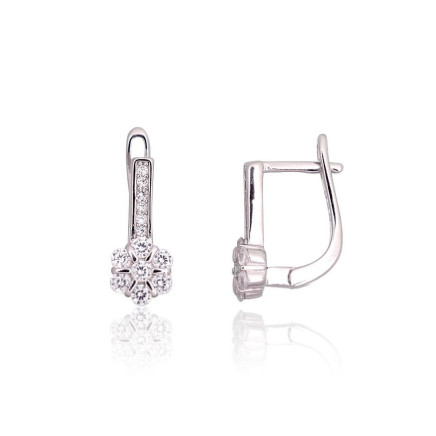English lock,  - Silver earrings with english lock, 2.4 g, Silver 925 fineness, Rhodium (Plating), Zirkons