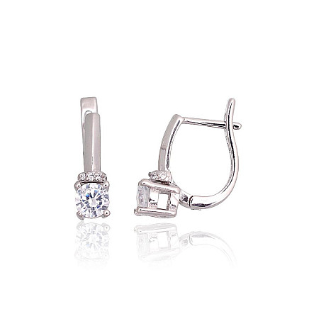 English lock,  - Silver earrings with english lock, 2.2 g, Silver 925 fineness, Rhodium (Plating), Zirkons