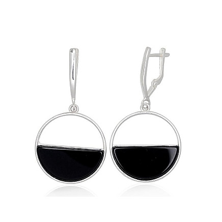 English lock,  - Silver earrings with english lock, 12.2 g, Silver 925 fineness, Onix