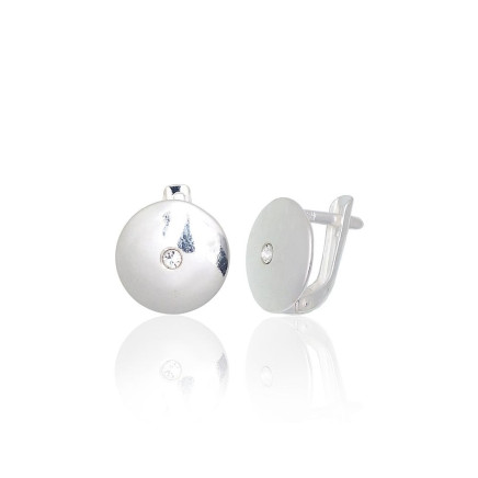 English lock,  - Silver earrings with english lock, 2.3 g, Silver 925 fineness, Zirkons