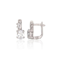 Silver earrings with 'english' lock, 3.2 g, Silver 925 fineness, Rhodium (Plating), Zirkons