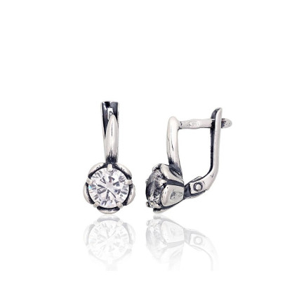 English lock,  - Silver earrings with english lock, 3.7 g, Silver 925 fineness, oxide (Plating), Zirkons
