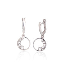 Серебряные серьги на английском замке, 3.3 g, Серебро 925 проба, родий (покрытие), Цирконы