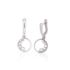Серебряные серьги на английском замке, 3.4 g, Серебро 925 проба, родий (покрытие), Цирконы