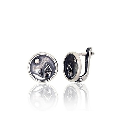 English lock,  - Silver earrings with english lock, 2.7 g, Silver 925 fineness, oxide (Plating)