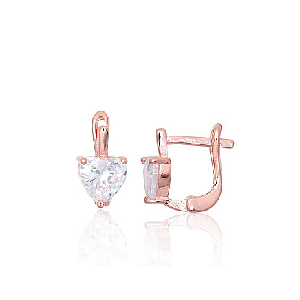 English lock,  - Silver earrings with english lock, 2 g, Silver 925 fineness, red gold (Plating), Zirkons