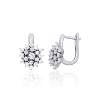 Серебряные серьги на английском замке, 5.6 g, Серебро 925 проба, родий (покрытие), Цирконы