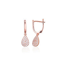 Silver earrings with 'english' lock, 2.7 g, Silver 925 fineness, red gold (Plating), Zirkons