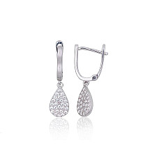 Silver earrings with 'english' lock, 2.6 g, Silver 925 fineness, Rhodium (Plating), Zirkons
