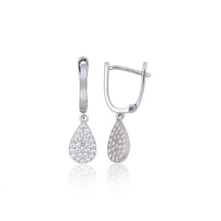 English lock,  - Silver earrings with english lock, 2.7 g, Silver 925 fineness, Rhodium (Plating), Zirkons