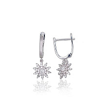 Silver earrings with 'english' lock, 2.3 g, Silver 925 fineness, Rhodium (Plating), Zirkons