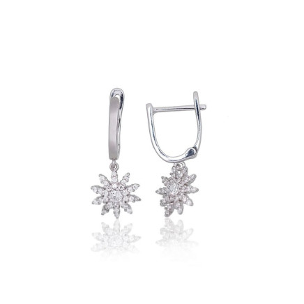 English lock,  - Silver earrings with english lock, 2.3 g, Silver 925 fineness, Rhodium (Plating), Zirkons