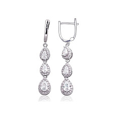 Silver earrings with 'english' lock, Silver 925 fineness, Rhodium (Plating), Zirkons