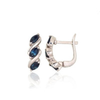 Серебряные серьги, 3.6 g, Серебро 925 проба, родий (покрытие), Сапфир