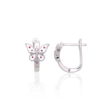 Silver earrings with 'english' lock, 1.7 g, Silver 925 fineness, Rhodium (Plating), Jewelery enamel