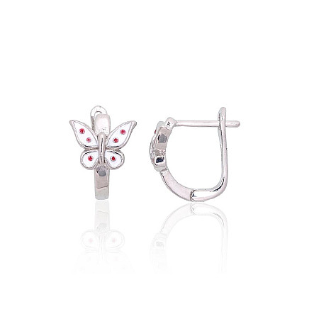 English lock,  - Silver earrings with english lock, 1.7 g, Silver 925 fineness, Rhodium (Plating), Jewelery enamel