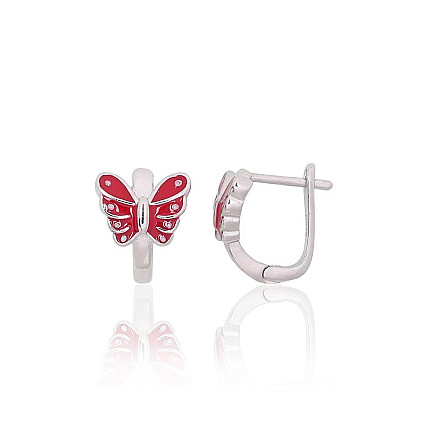 English lock,  - Silver earrings with english lock, 1.9 g, Silver 925 fineness, Rhodium (Plating), Jewelery enamel
