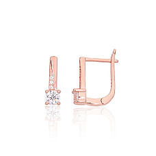Silver earrings with 'english' lock, 1.8 g, Silver 925 fineness, red gold (Plating), Zirkons