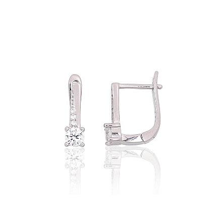 English lock,  - Silver earrings with english lock, 1.7 g, Silver 925 fineness, Rhodium (Plating), Zirkons
