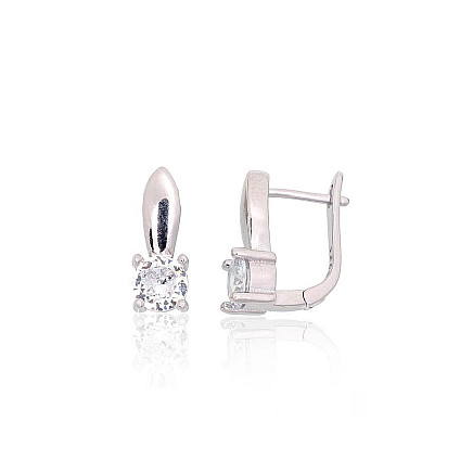 English lock,  - Silver earrings with english lock, 2.6 g, Silver 925 fineness, Rhodium (Plating), Zirkons