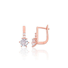 Silver earrings with 'english' lock, 1.8 g, Silver 925 fineness, red gold (Plating), Zirkons